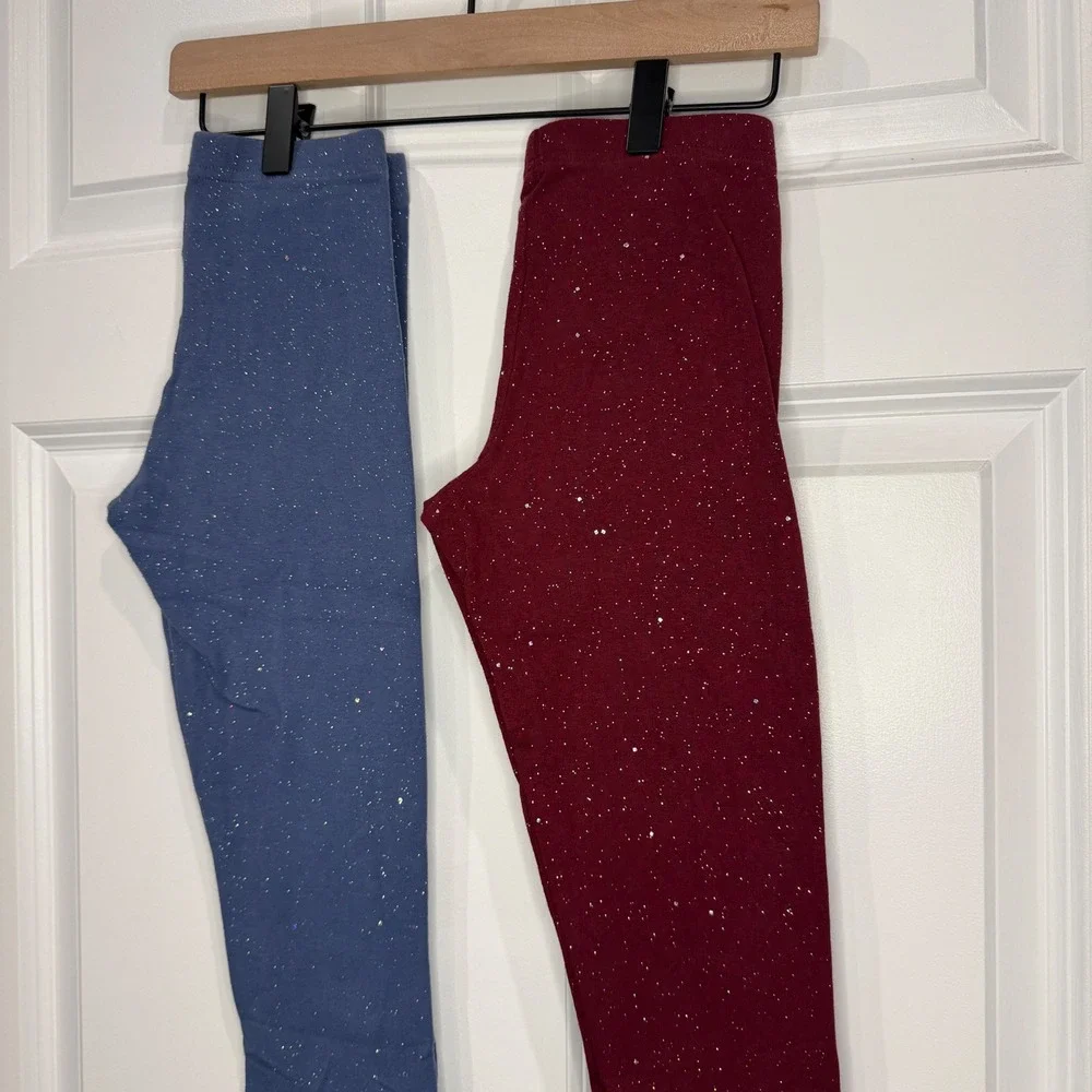 Old Navy Girls Sparkle Stretch Leggings‎ Bundle Blue Burgundy Size M 8 2-Pack